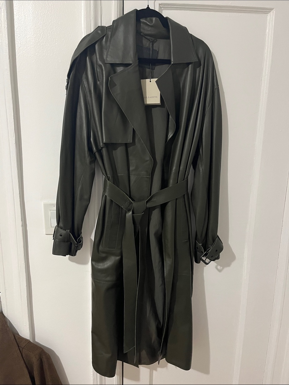 All Saints Inez Leather Trench - Green size 12 us